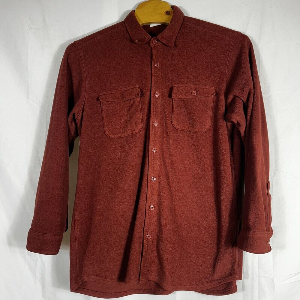 LL Bean Polyester Mens Fleece Flannel Orange Long Sleeve‎ Size XL Tall *read